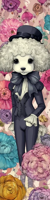 Free dog bookmarks featuring a white curly hair dog with flowers